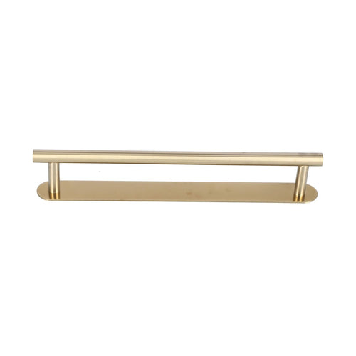 Single Rod Towel Bar in brushed gold stainless steel, with one straight cylindrical rail and two rounded supports