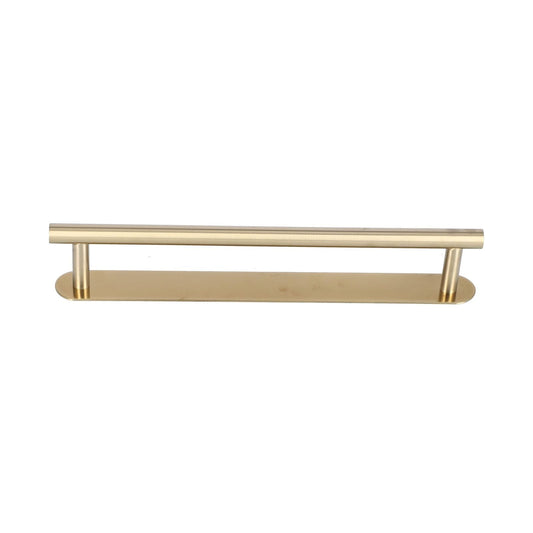 Single Rod Towel Bar in brushed gold stainless steel, with one straight cylindrical rail and two rounded supports