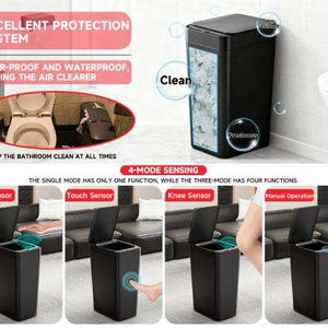Smart Sensor Trash Can in black plastic with a slim rectangular body, closed lid, and hands-free sensor operation