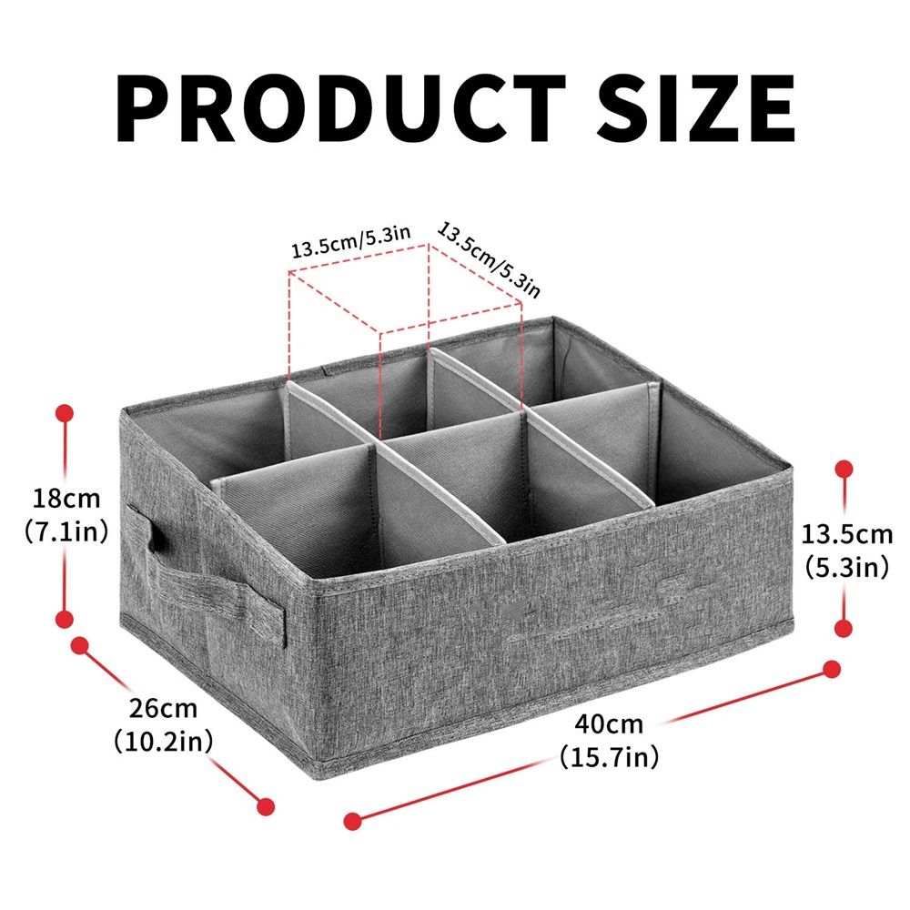 Snack Organizer for Countertop in grey fabric with six open compartments and a rectangular shape with side handles