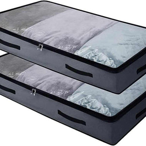Soft Underbed Storage Containers in dark grey Oxford fabric, with clear lids, three view panels and black handles