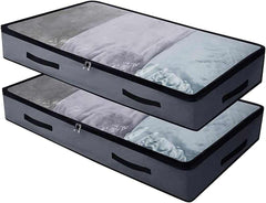 Under-Bed Storage Containers – Soft Foldable Oxford Fabric with Transparent Lid & 4 Handles, 2-Pack (Dark Grey)