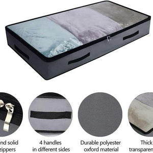 Soft Underbed Storage Containers in dark grey Oxford fabric, with a clear top window, zipper closure and side handles