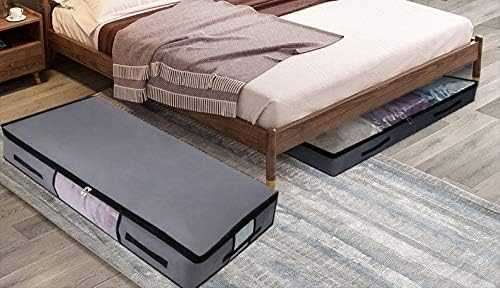 Soft Underbed Storage Containers in dark grey Oxford fabric, with transparent lids and multiple side handles