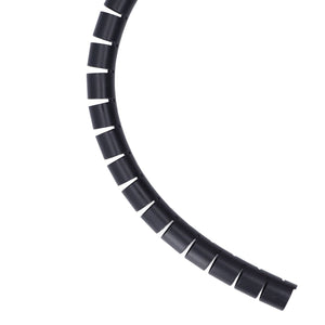 Spiral Cable Wrap in black flexible plastic, with a coiled split design for bundling and routing cables