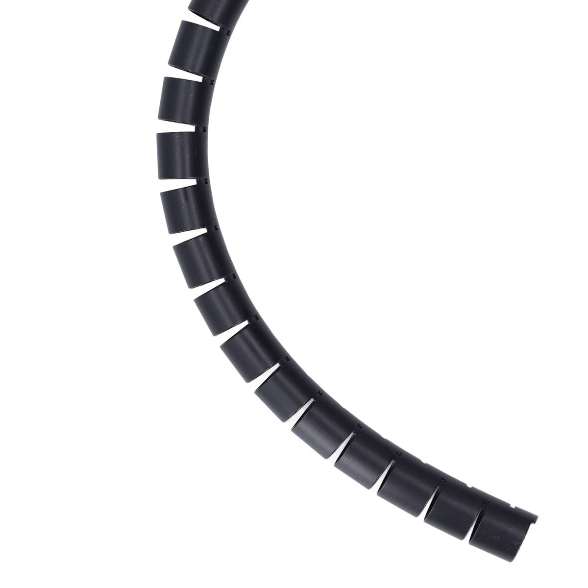 Spiral Cable Wrap in black flexible plastic, with a coiled split design for bundling and routing cables