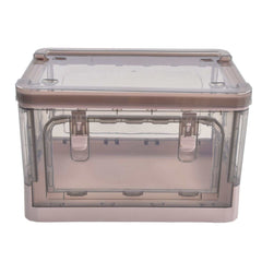 Stackable Storage Bin with Lid & 4 Wheels – Foldable PP Plastic Double-Door Box, 35L (Pink)