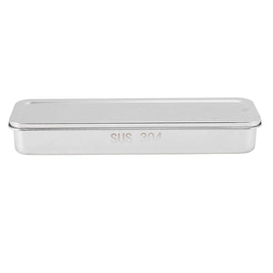 Stainless Steel Cutlery Tray in silver 304 stainless steel, with a slim rectangular shape and fitted lid