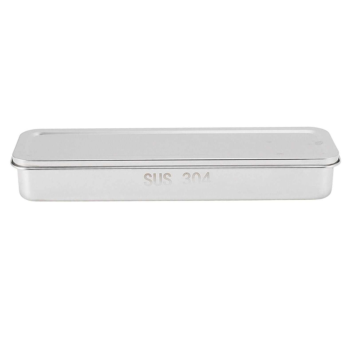 Stainless Steel Cutlery Tray in silver 304 stainless steel, with a slim rectangular shape and fitted lid