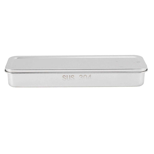 Stainless Steel Cutlery Tray in silver 304 stainless steel, with a slim rectangular shape and fitted lid