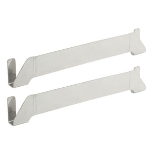 Stainless Steel Griddle Spatula Holder two-piece set in silver stainless steel, with long flat arms and angled clip-on ends