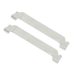 Stainless Steel Griddle Spatula Holder pair in silver metal, with long flat arms and bent clip-on ends