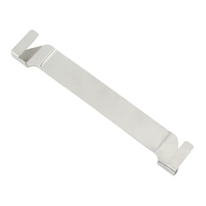 Stainless Steel Griddle Spatula Holder in polished silver steel, with a flat bar and raised clips at both ends