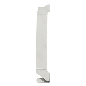 Stainless Steel Griddle Spatula Holder in silver metal, with a long flat body and angled clip-on ends