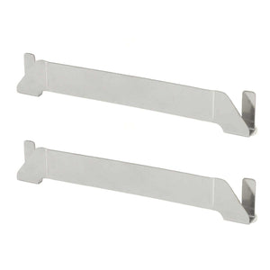 Stainless Steel Griddle Spatula Holder two-pack in silver metal, with long flat arms and raised clip-on ends