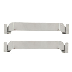 Stainless Steel Griddle Spatula Holder two-piece set in silver metal, with flat bars and hooked clip-on ends