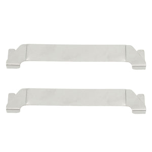 Stainless Steel Griddle Spatula Holder pair in silver metal, with long flat bars and hooked clip-on ends