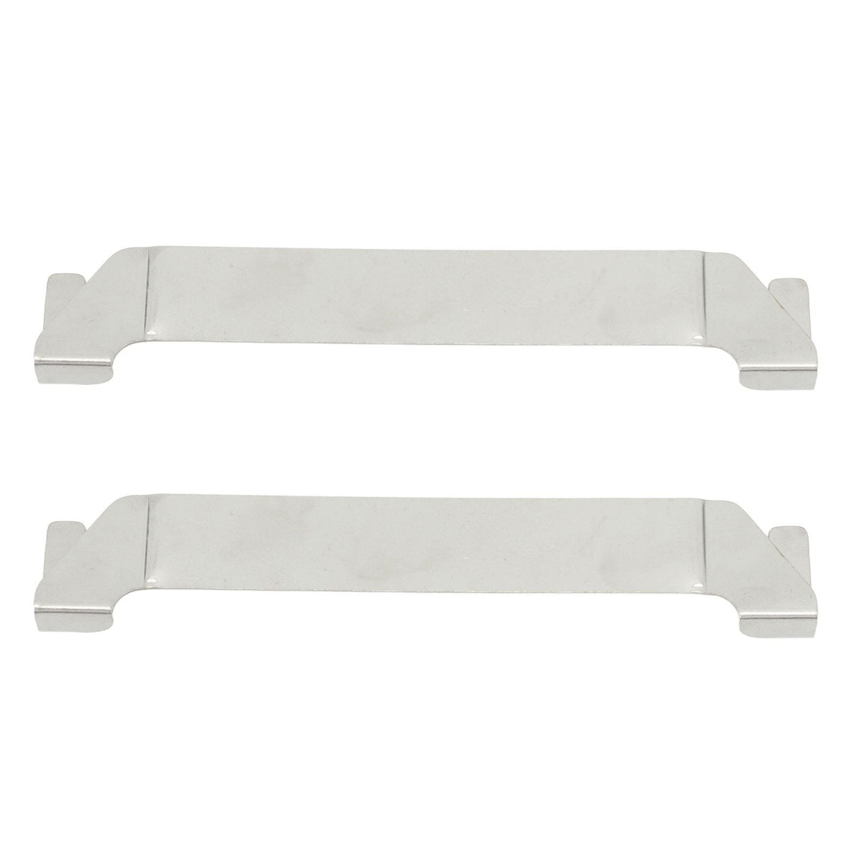 Stainless Steel Griddle Spatula Holder pair in silver metal, with long flat bars and hooked clip-on ends
