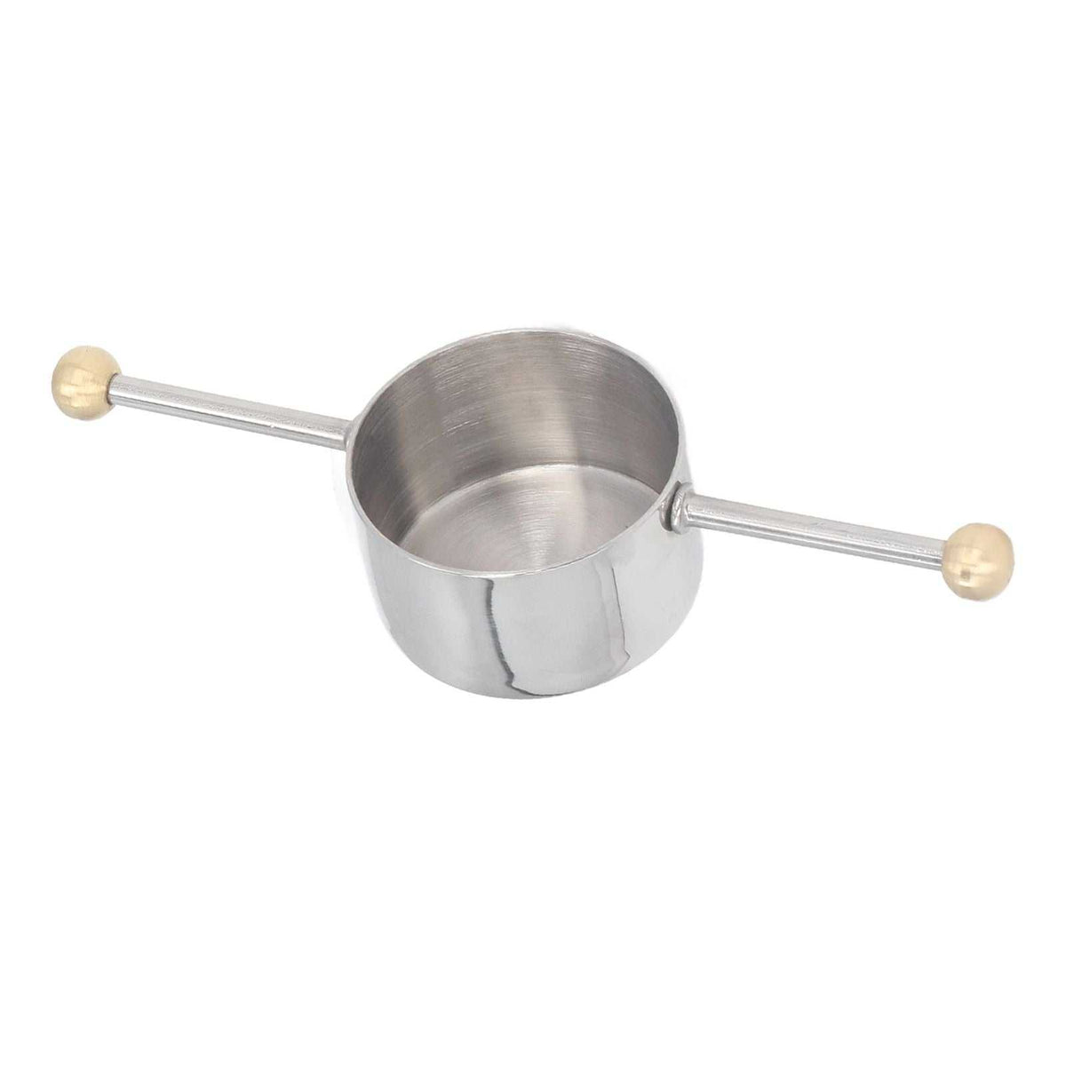 Stainless Steel Measuring Cup with a mirror-polished metal bowl, brushed interior and long double ball handle