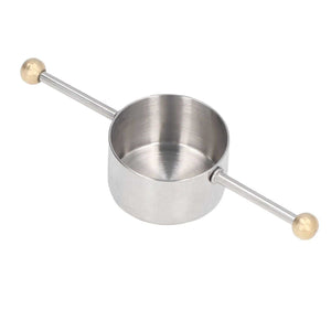 Stainless Steel Measuring Cup with a polished silver bowl, brushed interior and long double ball-ended handle