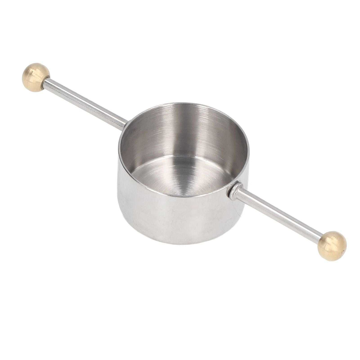 Stainless Steel Measuring Cup with a polished silver bowl, brushed interior and long double ball-ended handle
