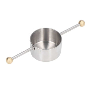 Stainless Steel Measuring Cup with a polished silver bowl, brushed interior and long double ball-ended handle.