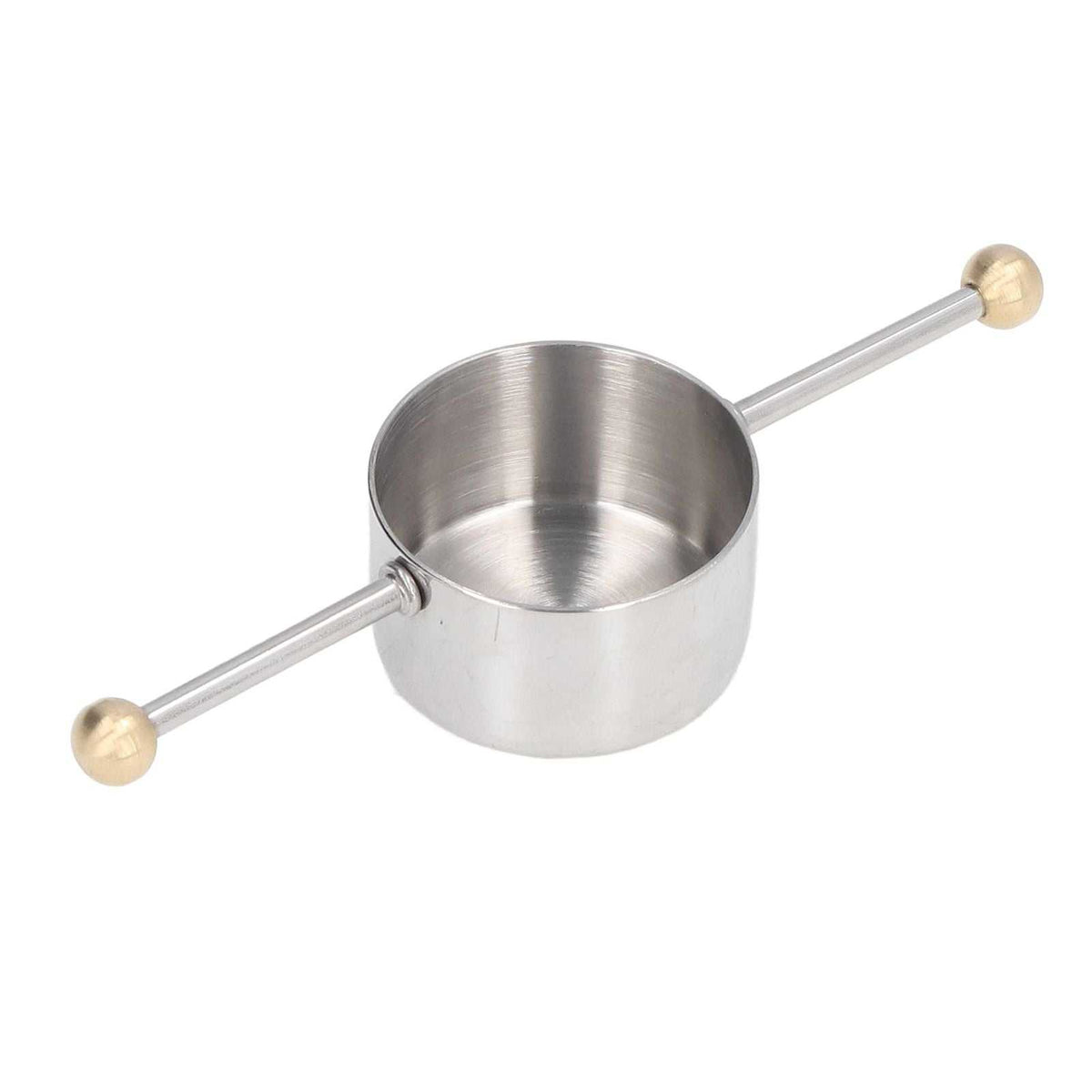Stainless Steel Measuring Cup with a polished silver bowl, brushed interior and long double ball-ended handle.