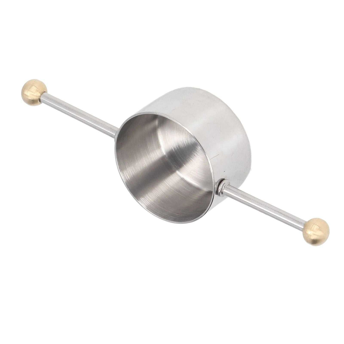 Stainless Steel Measuring Cup with a silver brushed metal bowl and long double-ball handle with gold-toned ends