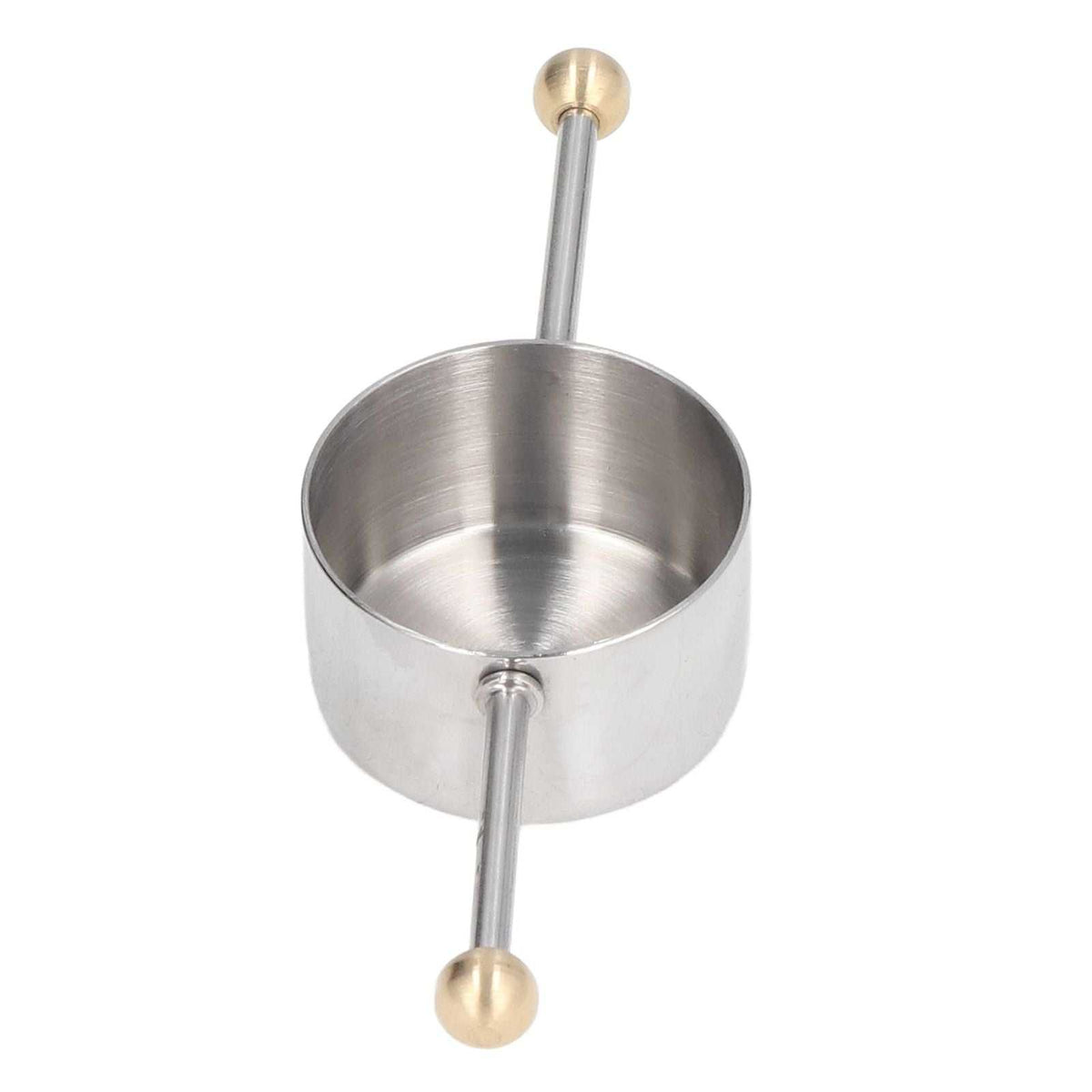 Stainless Steel Measuring Cup with a polished silver finish, brushed interior, and slender double-ball handle with gold-toned ends