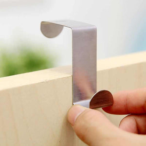 Stainless Steel Over Door Hook with a brushed silver finish and reversible Z-shaped design fitting over a door edge