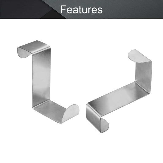 Stainless Steel Over Door Hook, a pair of polished silver metal hooks with reversible Z-shaped bends