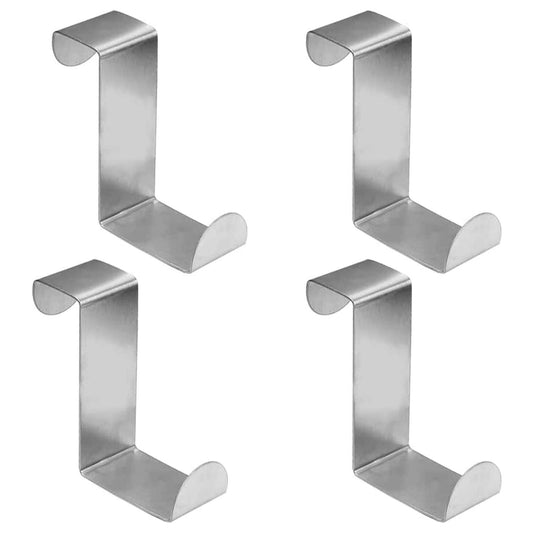 Stainless Steel Over Door Hook set of four silver metal hooks with a reversible Z-shaped design and smooth finish