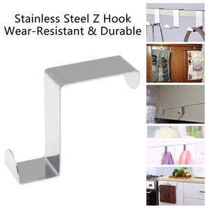 Stainless Steel Over Door Hook, a silver Z-shaped metal hook with a smooth finish and reversible over-door design