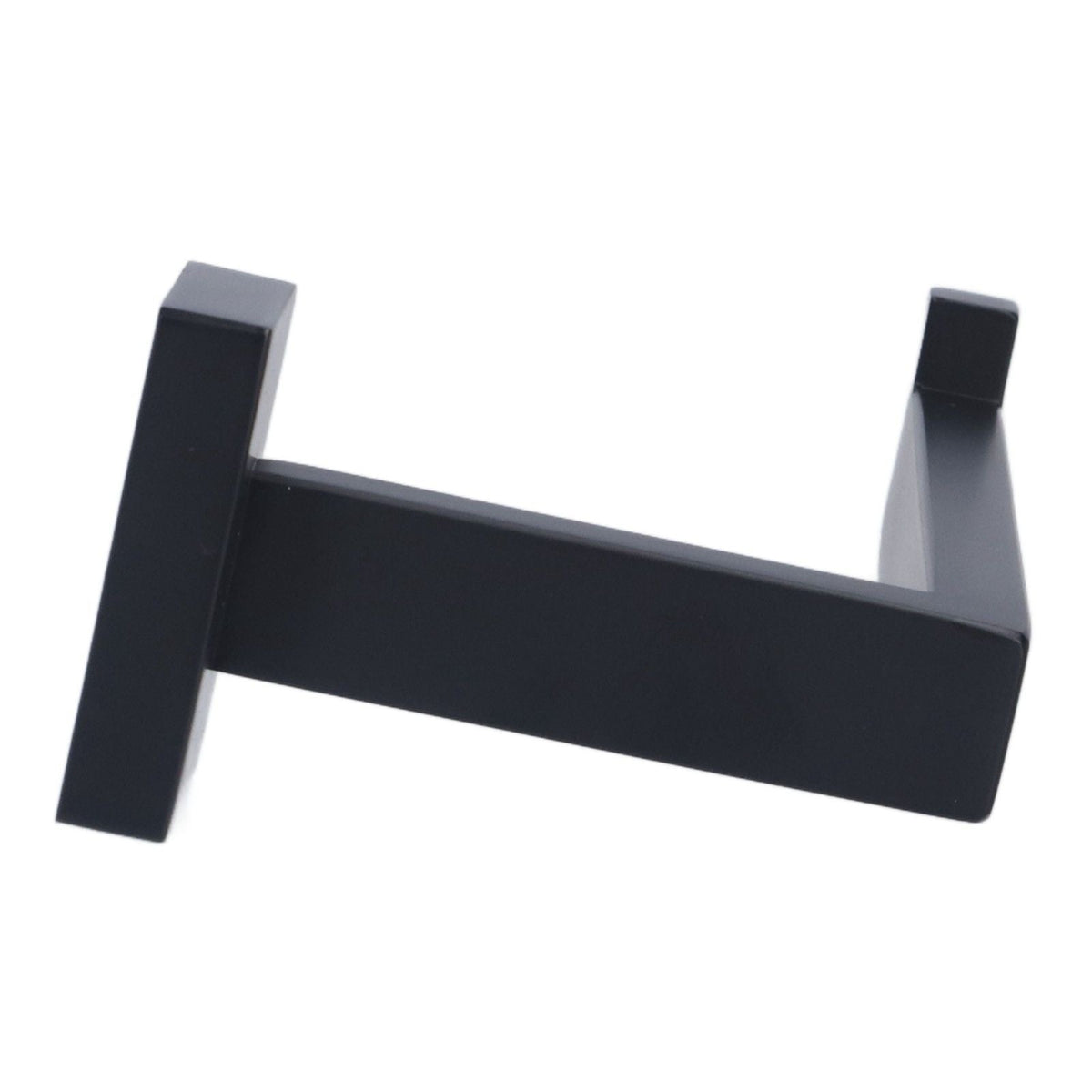 Stainless Steel Toilet Paper Holder in matte black metal, with a minimalist angular arm and raised end stop