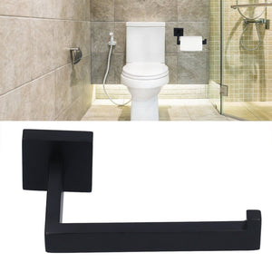 Stainless Steel Toilet Paper Holder in matte black metal with a square wall plate, angular arm and raised end stop.