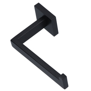Stainless Steel Toilet Paper Holder in matte black metal with a sleek angular arm and raised end knob to secure rolls