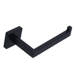 Stainless Steel Toilet Paper Holder in matte black metal with a sleek angular arm and raised end knob to secure rolls