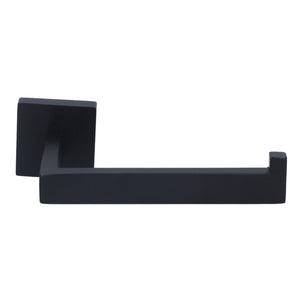 Stainless Steel Toilet Paper Holder in matte black metal with a square wall plate, straight bar and raised end stop