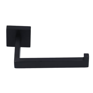 Stainless Steel Toilet Paper Holder in matte black metal with a square wall plate, straight bar and raised end stopper
