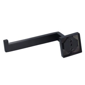 Stainless Steel Toilet Paper Holder in matte black metal with a straight open arm, raised end stop and square wall plate