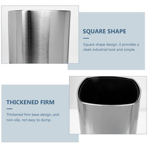 Stainless Steel Trash Can in brushed silver metal with a square shape, black inner liner, and thickened firm base