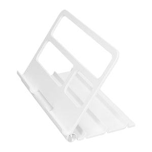 Tablet Stand Portable white plastic with an open-frame design, adjustable angled support and raised device-holding lip