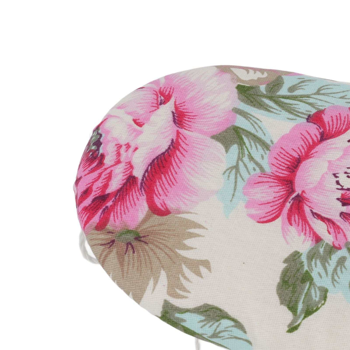 Tabletop Ironing Board with a pale fabric cover, large pink peonies and green leaves in a floral pattern