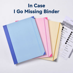 Accordion file binder in light blue with a dark blue spine, shown with pink and yellow binders and printed inserts. (Thick Version)Blue Accordion File