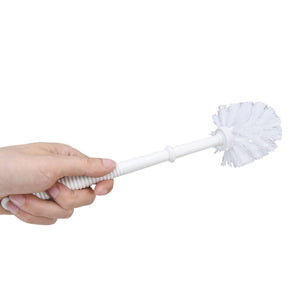 Toilet brush little yellow duck with a white plastic handle and white bristles; the brush head is visible