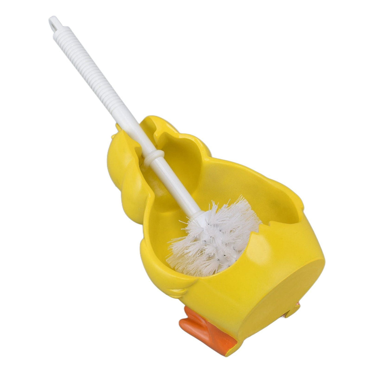 Toilet Brush Little Yellow Duck with a bright yellow duck-shaped base, white plastic handle and white bristles.