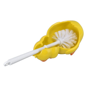 Toilet Brush Little Yellow Duck with a bright yellow duck-shaped base, white bristles and a ribbed white handle