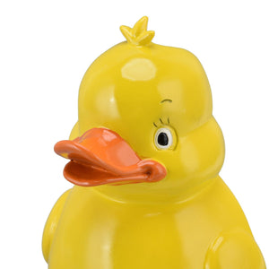 Toilet Brush Little Yellow Duck in glossy yellow resin with an orange beak, sculpted as a cute duck-shaped brush base.
