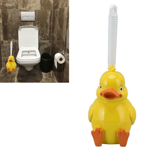Toilet Brush Little Yellow Duck with a glossy yellow duck-shaped resin base, orange beak and feet, and white ribbed handle
