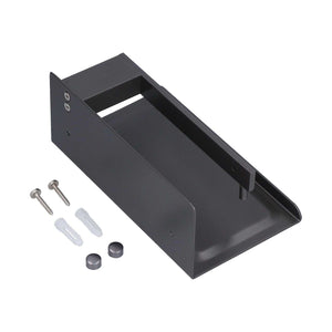 Toilet Paper Holder in dark grey aluminium alloy, with a wide integrated phone shelf and included wall-mounting hardware